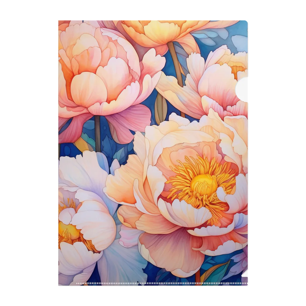botanicalartAIのピンク色がかわいい芍薬のお花のイラスト クリアファイル