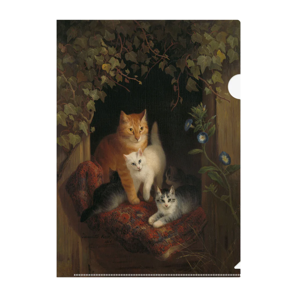 PALA's SHOP　cool、シュール、古風、和風、の子供を連れた猫、アンリエット・ロンナー、1844年 クリアファイル
