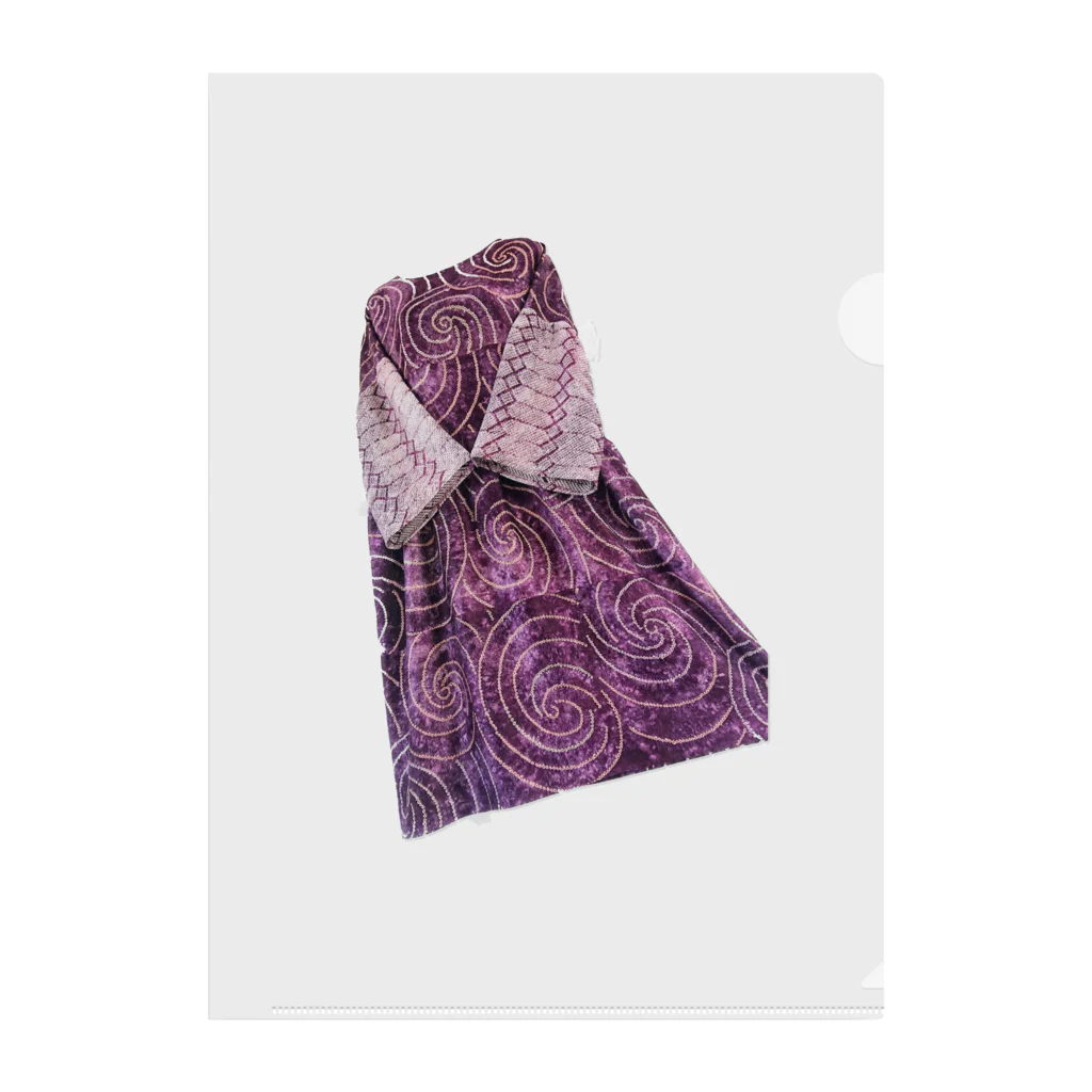 KeishopCreations - 日本の美をあなたにのハンドメイドリメイク着物紫 クリアファイル