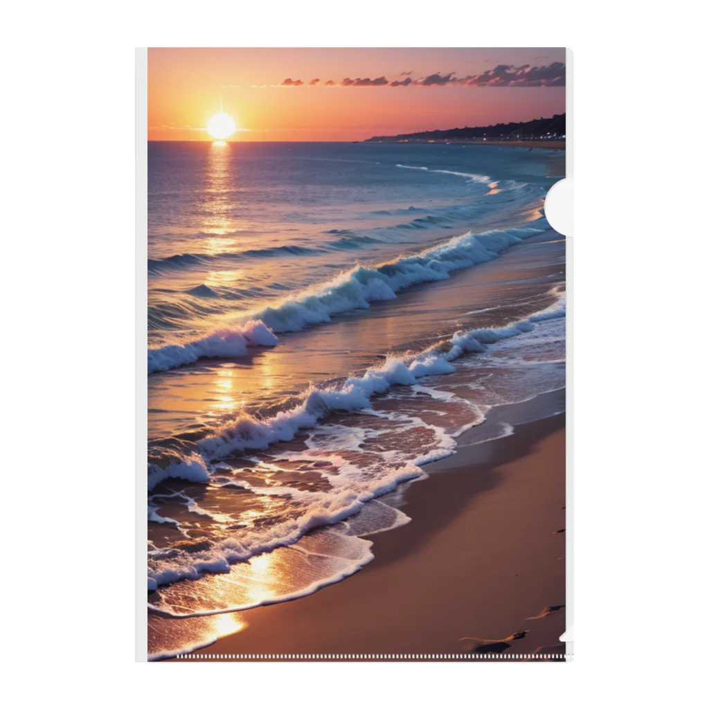 sawatchの浜辺の夕日 クリアファイル