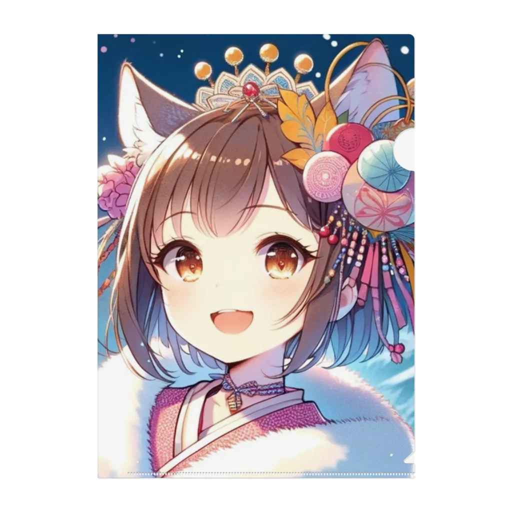 Happy Hub"（ハッピー・ハブ）の猫ギャル振り袖 Clear File Folder