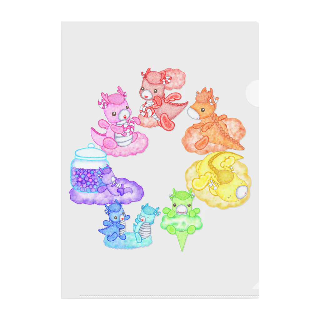 satoayaのアニマルカフェのキャンディードラゴン　虹色 Clear File Folder