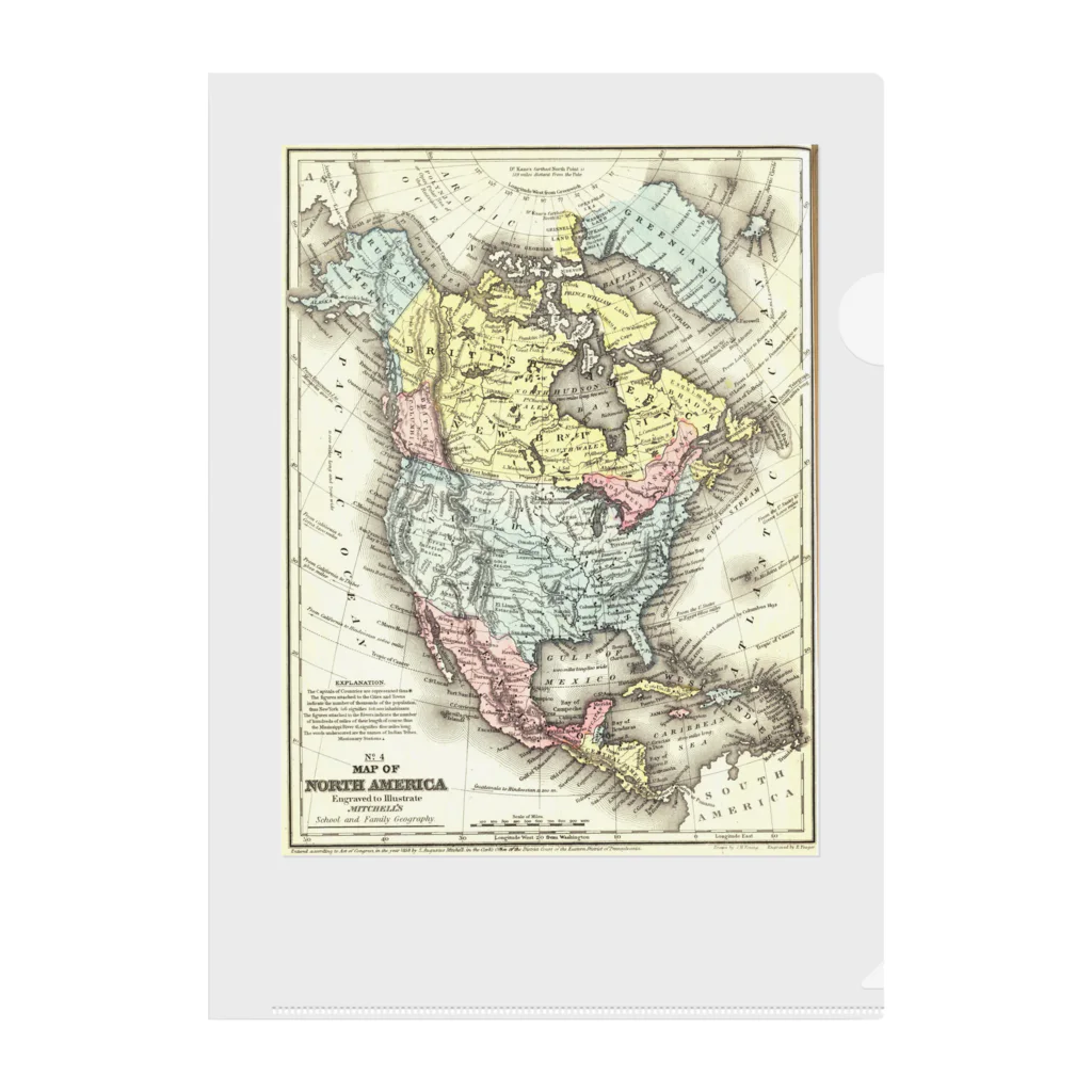 Fred HorstmanのOld Map Of North America.  北 アメリカ の 古 地図。 Clear File Folder