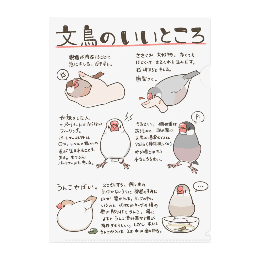 fukufukudo_514の文鳥のいいところ クリアファイル