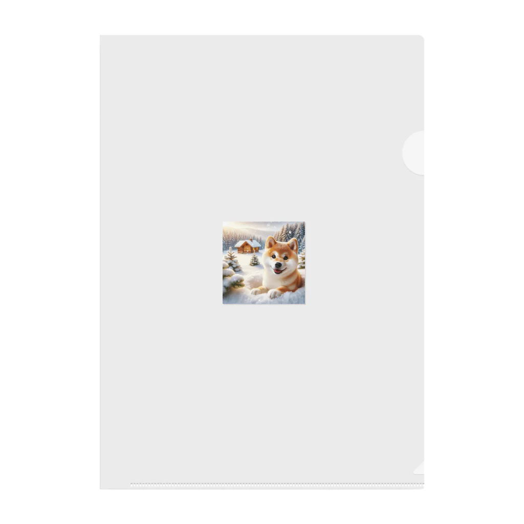 tai5567の雪景色の柴犬モナコ クリアファイル