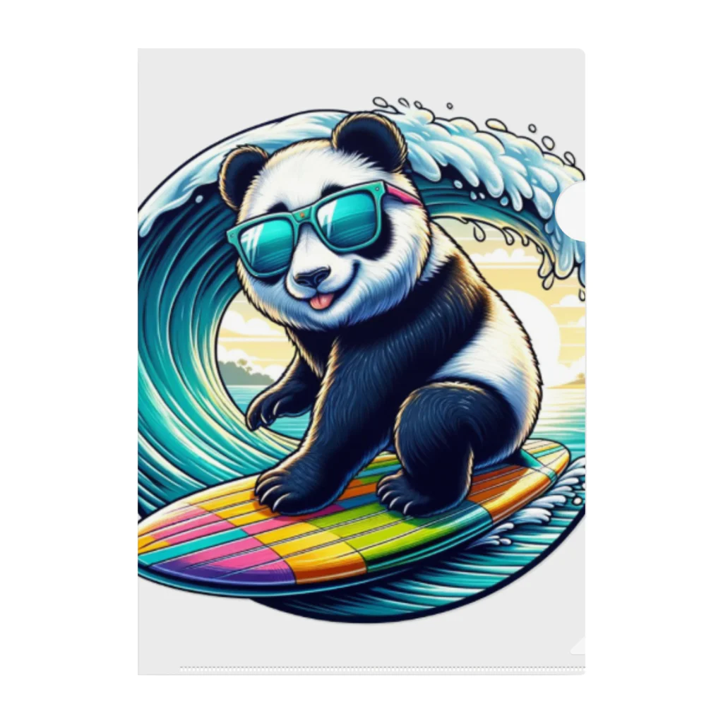 かいわれパンダの世界のBlue SHORELINE サーフパンダ クリアファイル