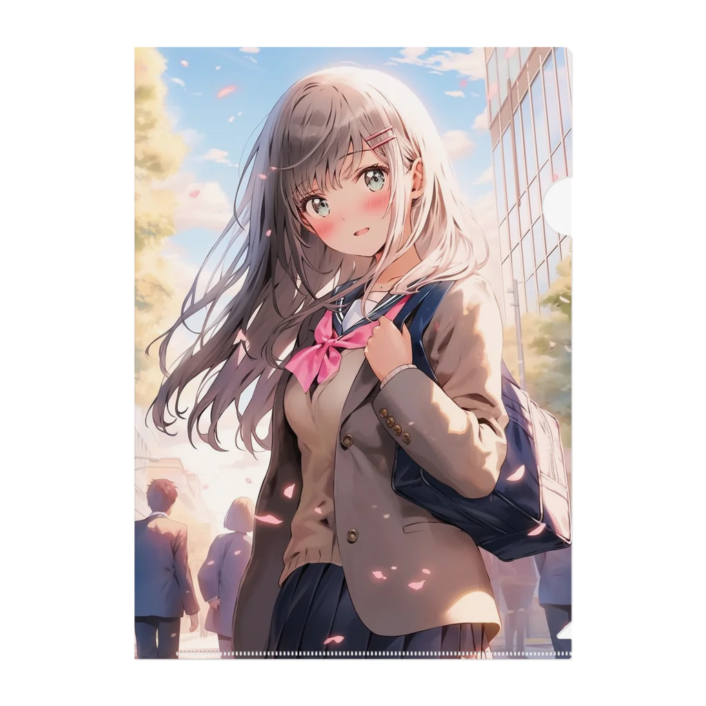 シロクマペンギンのブレザーセーラー服ミックス制服の女の子 Clear File Folder