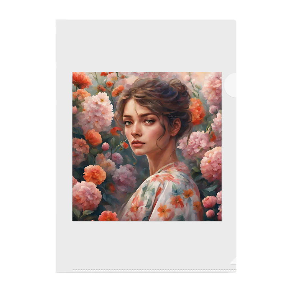 Olivi　Styleの花の中で呼び止められる女性 Clear File Folder