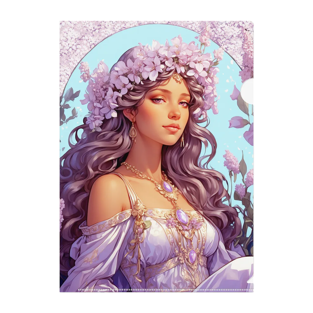 metaのライラックの花の妖精・精霊の少女の絵画 クリアファイル