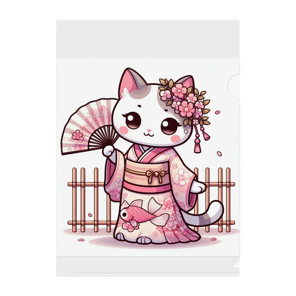 猫好き Japanの振り袖ねこ Clear File Folder