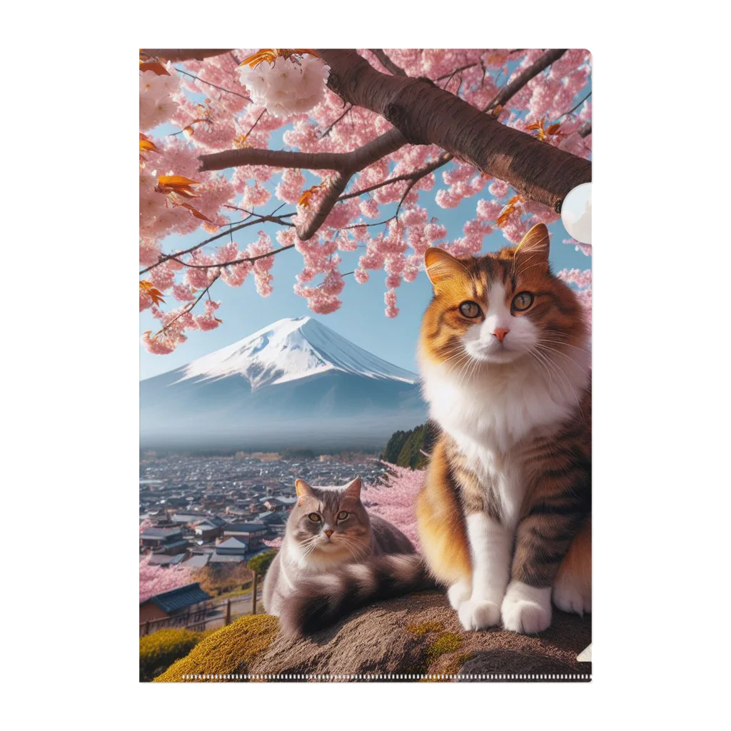 猫好き Japanの富士山と猫 Clear File Folder