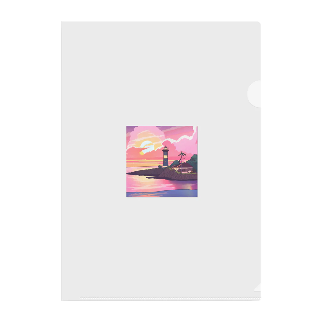 kaori_0546の夕焼けに染まる離島の灯台 クリアファイル