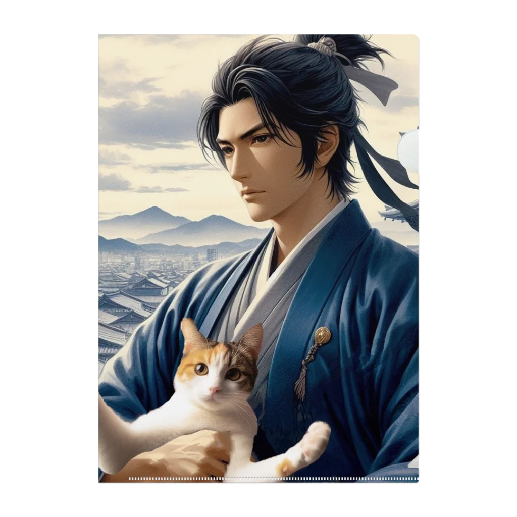 猫好き Japanの猫好きな武士 Clear File Folder