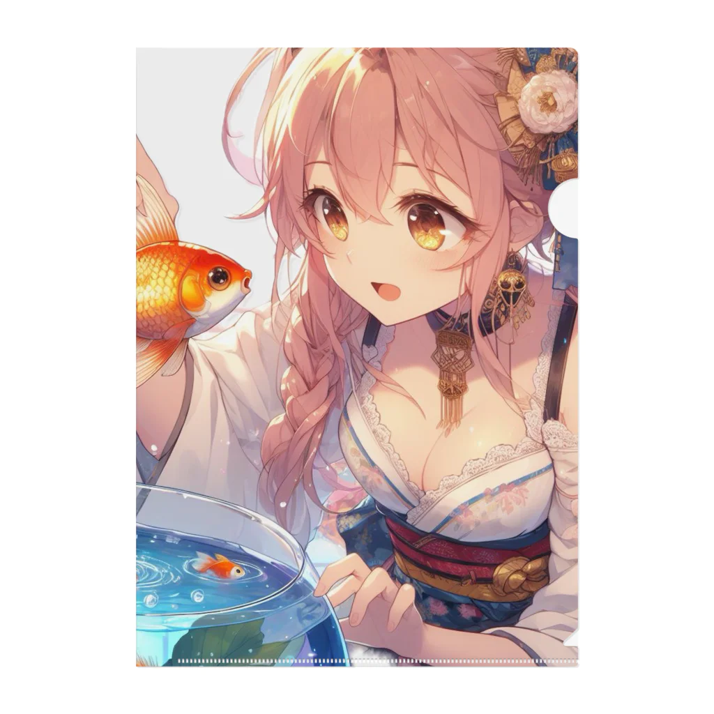 推しの美少女とアイドルの金魚と浴衣姿の女の子 Clear File Folder