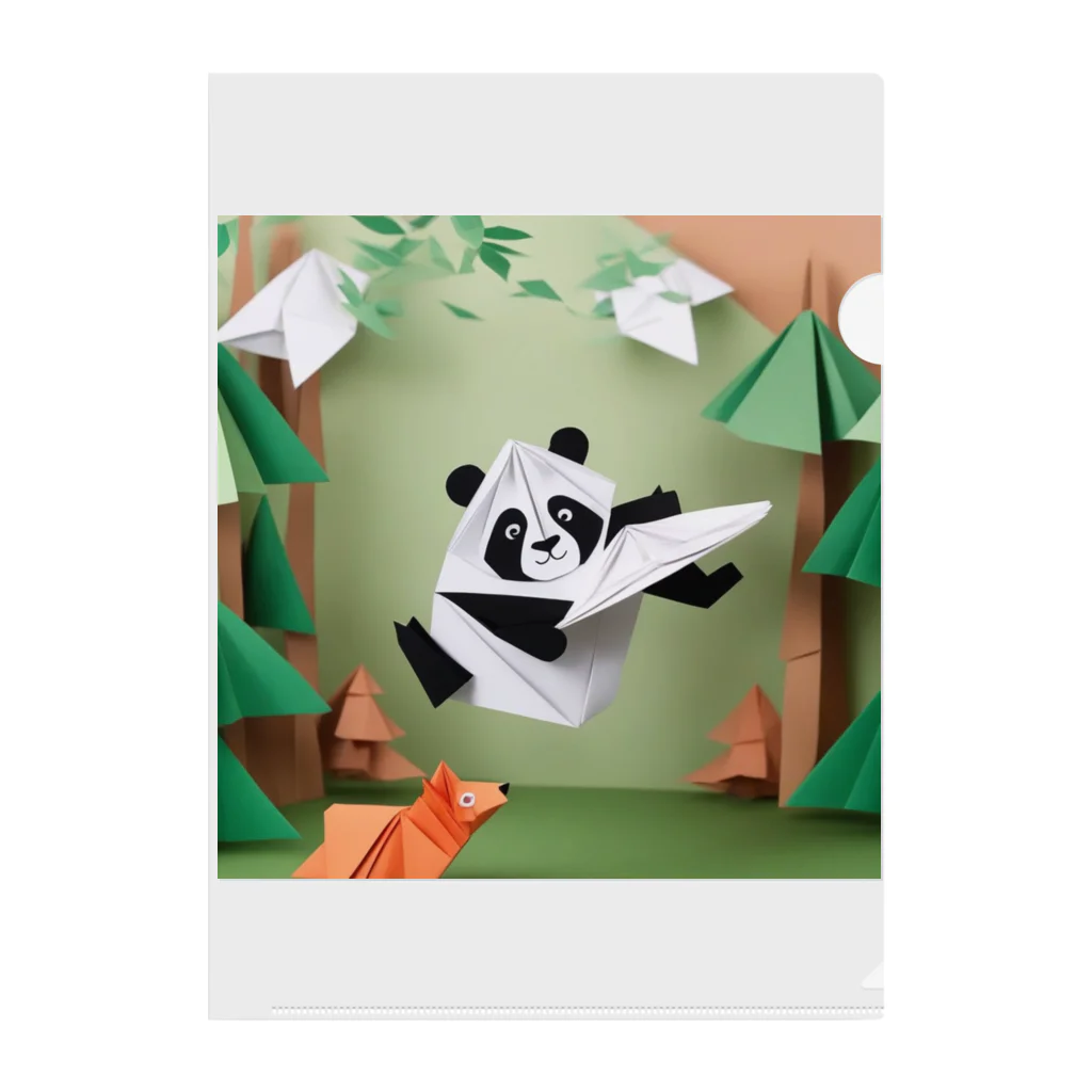 gigaグッズのフリスビーで遊ぶ折り紙パンダ クリアファイル