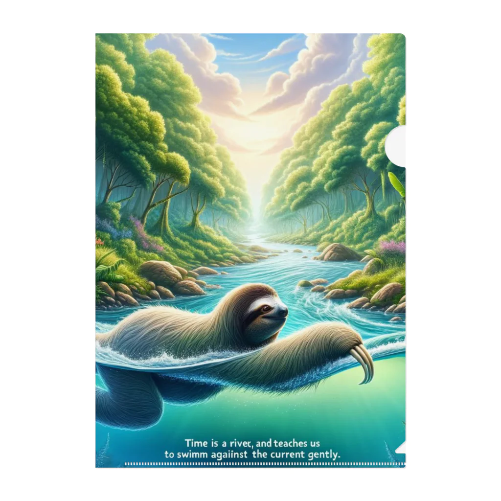 k.a.u.j.7の時間の流れを象徴する川の中でゆったりと泳ぐ、ナマケモノの姿🌿 Clear File Folder