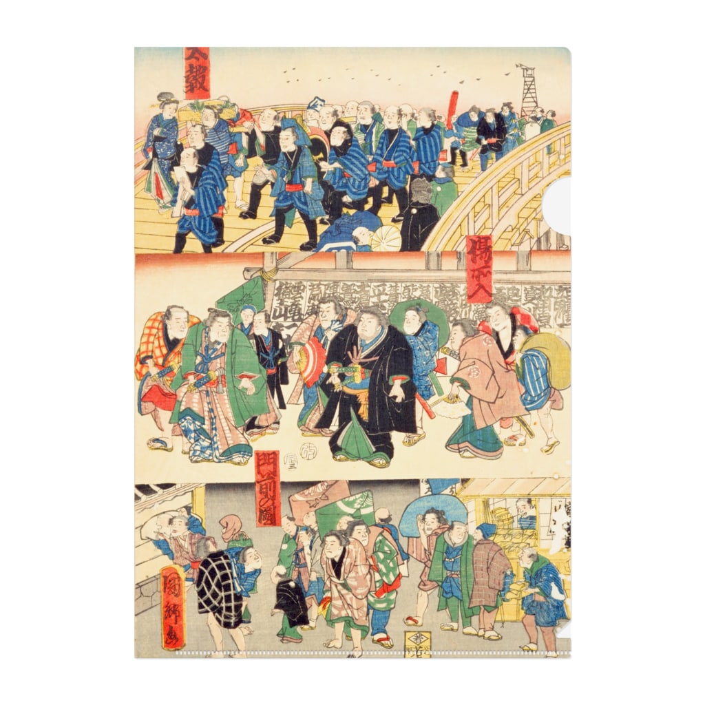 相撲 太皷・場所入・門前の図 (江戸両国回向院大相撲之図) / Illustration of Taiko, Place Entry, and