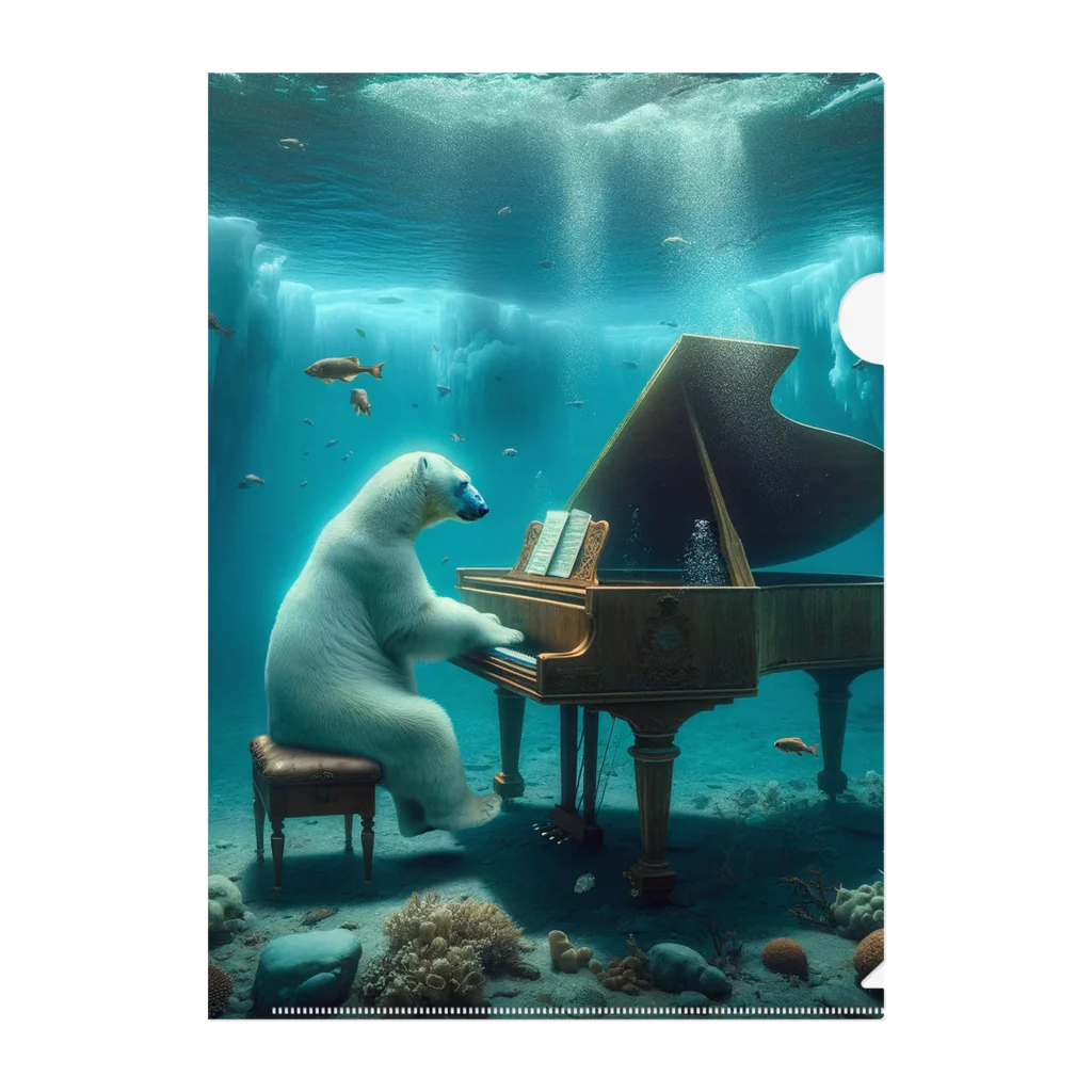 MYoshiの海中でピアノを弾く白熊 クリアファイル