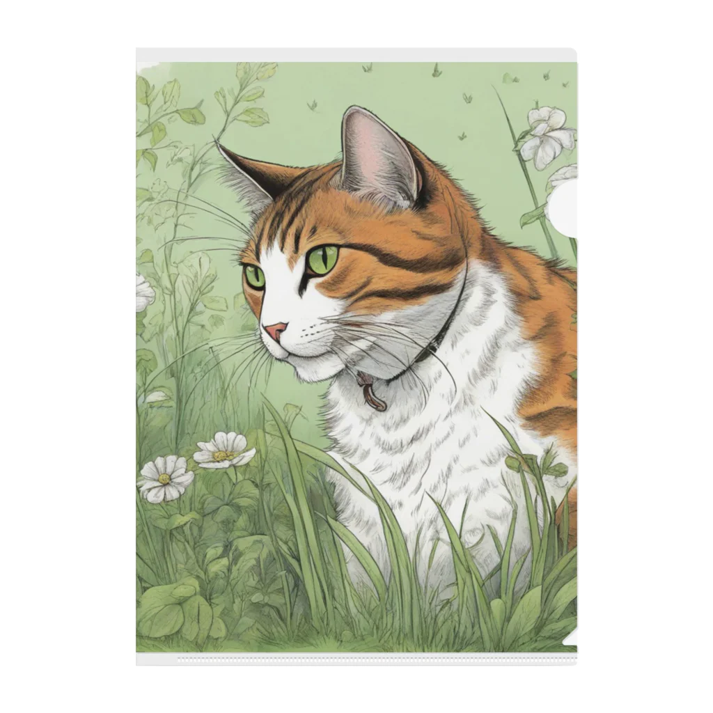 にゃんこーねこの草の中の猫 Clear File Folder