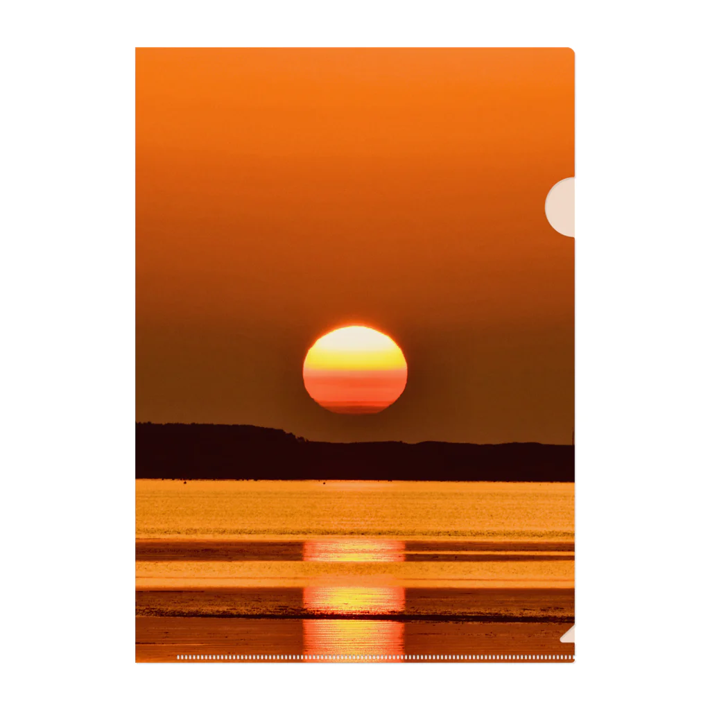 Okhotsk_scenery オホーツクの魅力お伝えし隊のサロマ湖のまん丸夕日 Clear File Folder