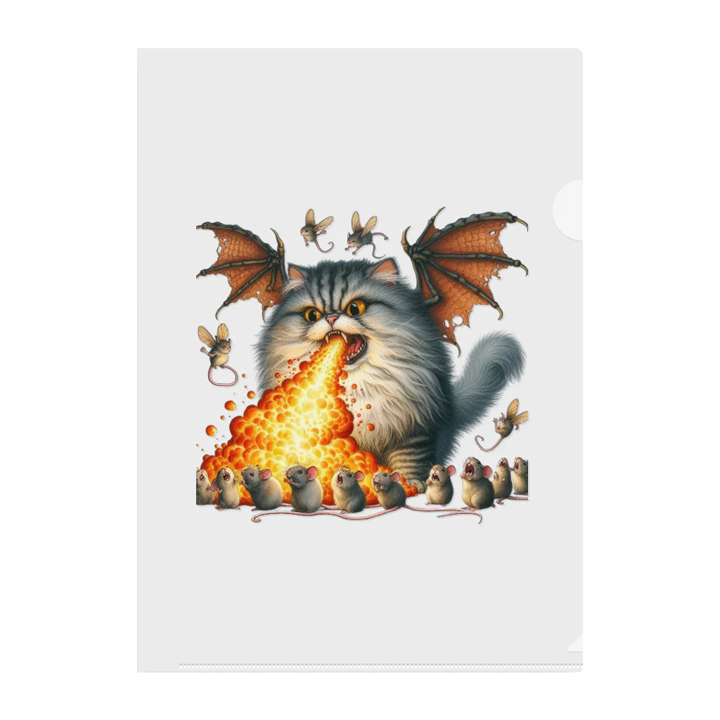nekodoragonのブサカワ！火噴き猫ドラゴン　背景透過ver クリアファイル
