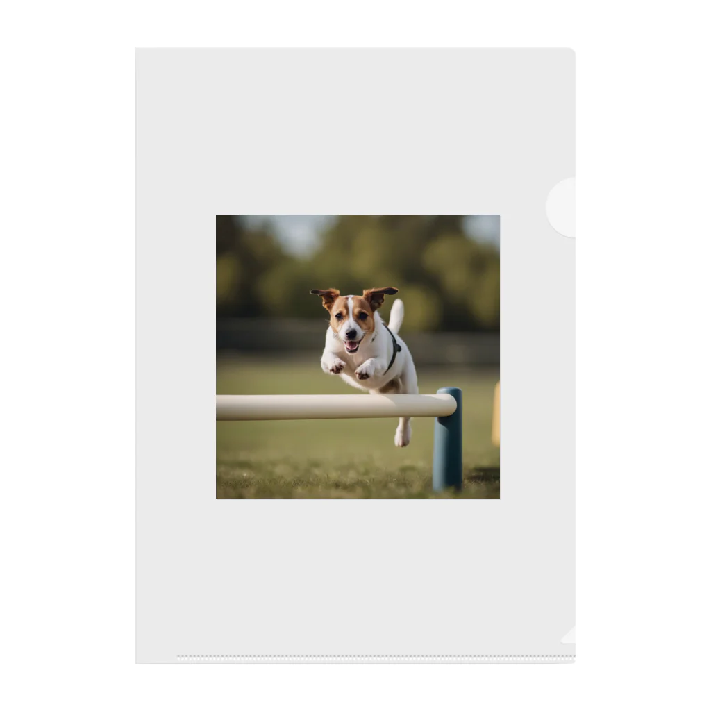 jackrussellvibes___のハードルをジャンプしているジャックラッセルテリア Clear File Folder