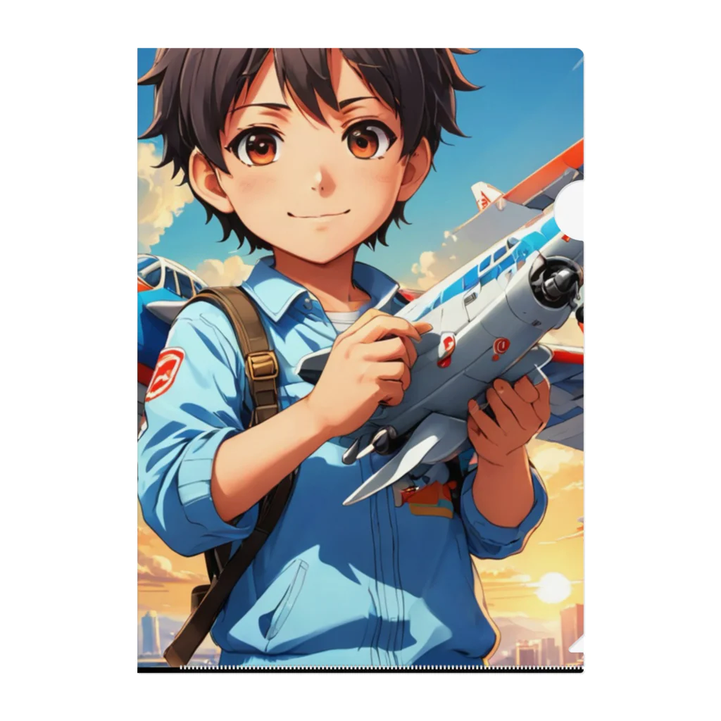 YUIMUNI-ユイム二の空を駆けるかっこいい飛行機模型を手にした子供 Clear File Folder