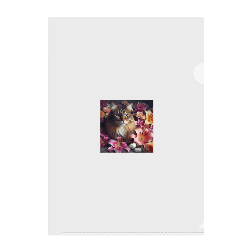 Y m @Y's shopのメインクーンと百合の花 Clear File Folder