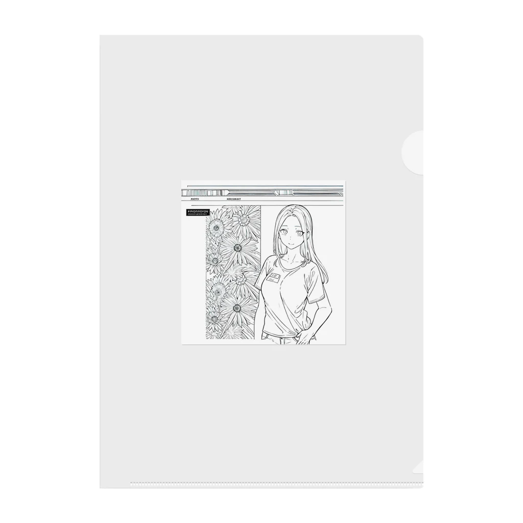 猫集めの爽やかな女性が描かれた線画 Clear File Folder