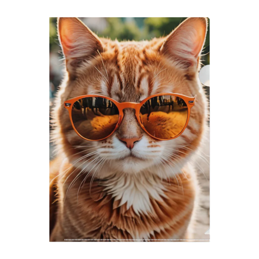 LEAD !のオレンジサングラスをかけた愛らしい猫ちゃん クリアファイル