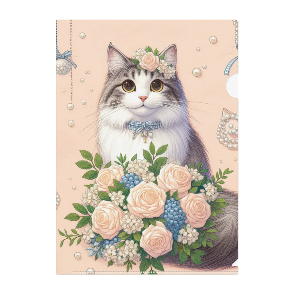 Y m @Y's shopの猫と薔薇　パールver. Clear File Folder