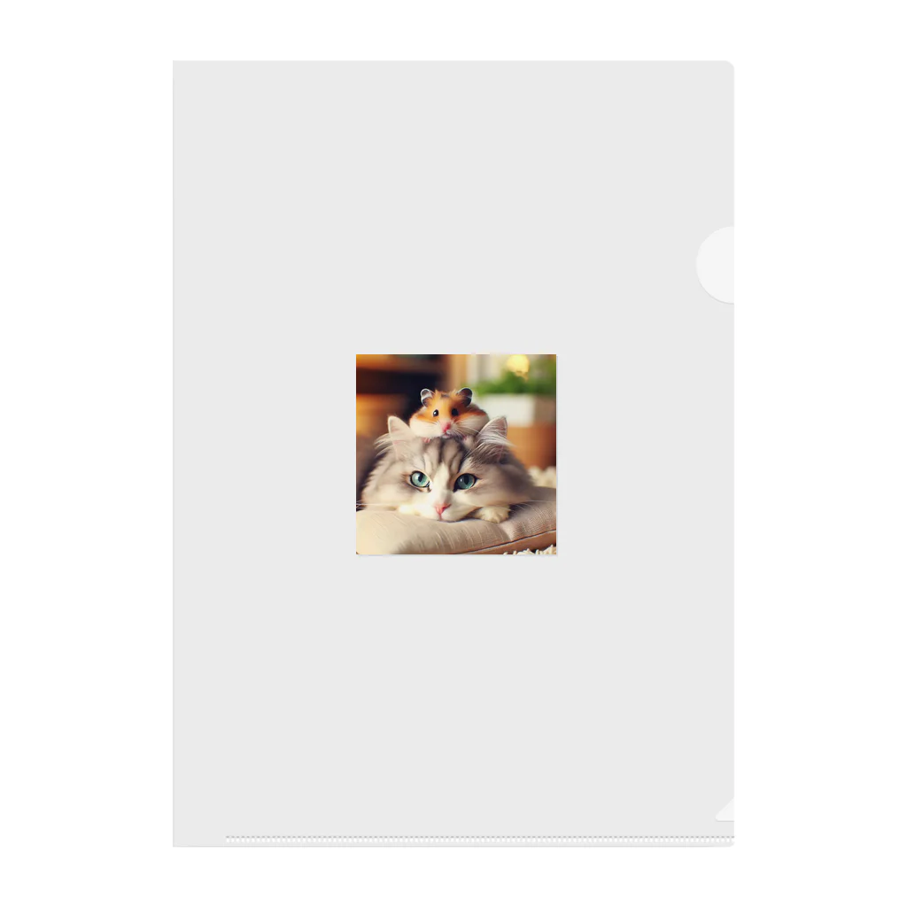 Cartoonの猫とハムスター仲良し Clear File Folder