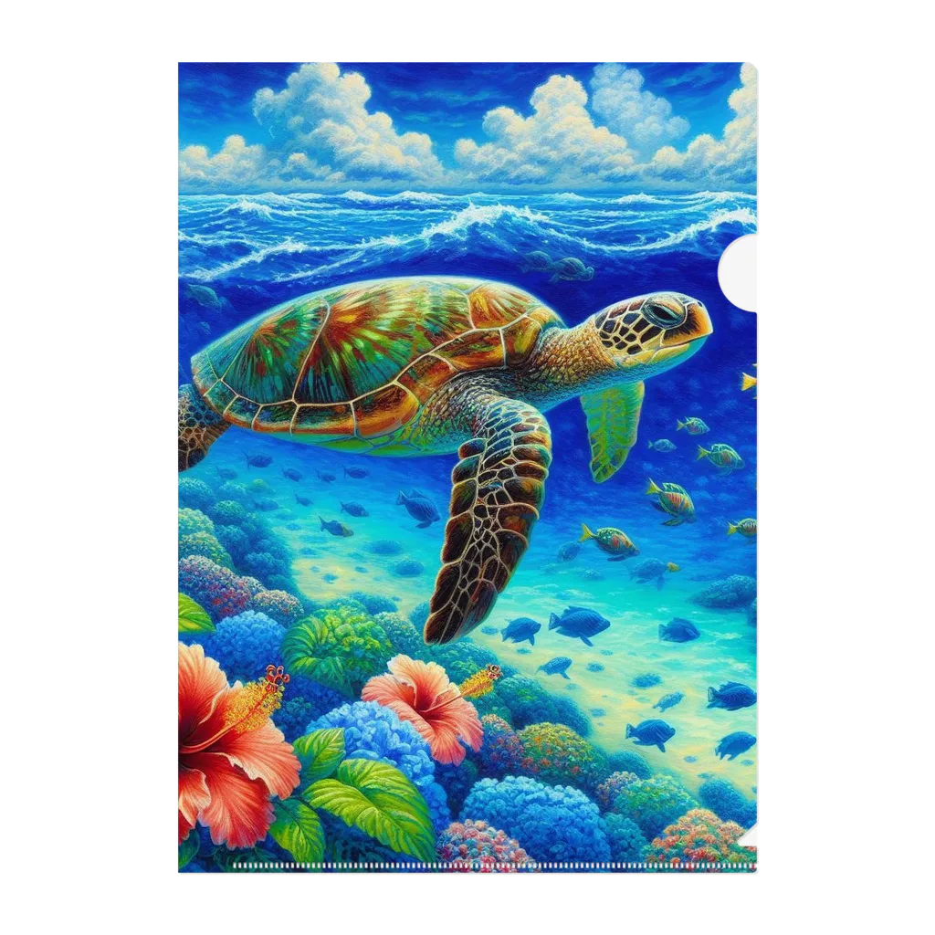 日本の風景 COOL JAPANの日本の風景:沖縄渡嘉志久ビーチの泳ぐ海がめ、Japanese scenery: Sea turtle swimming at Tokashiki Beach, Okinawa Clear File Folder