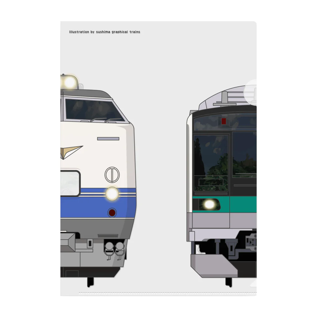 sushima_graphical_trainsの千葉の列車No.9_485系1500番台 / E233系2000番台 Clear File Folder