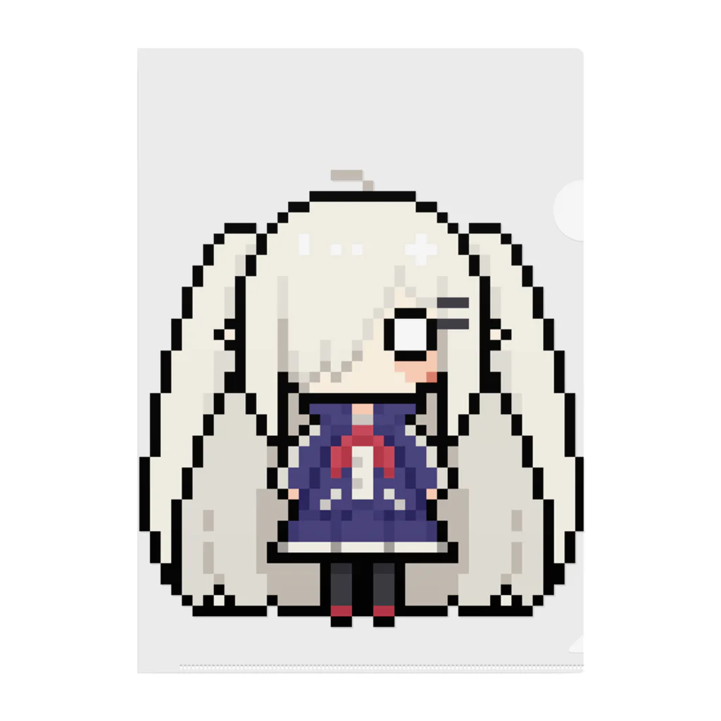 horidesuのドット絵の白髪ロング美少女 クリアファイル