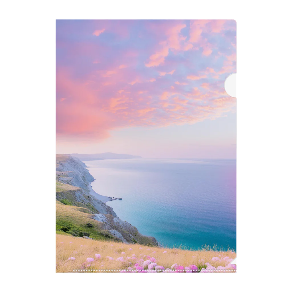 nichinichi_kore_iyashiのピンクのいわし雲と海岸線 Clear File Folder