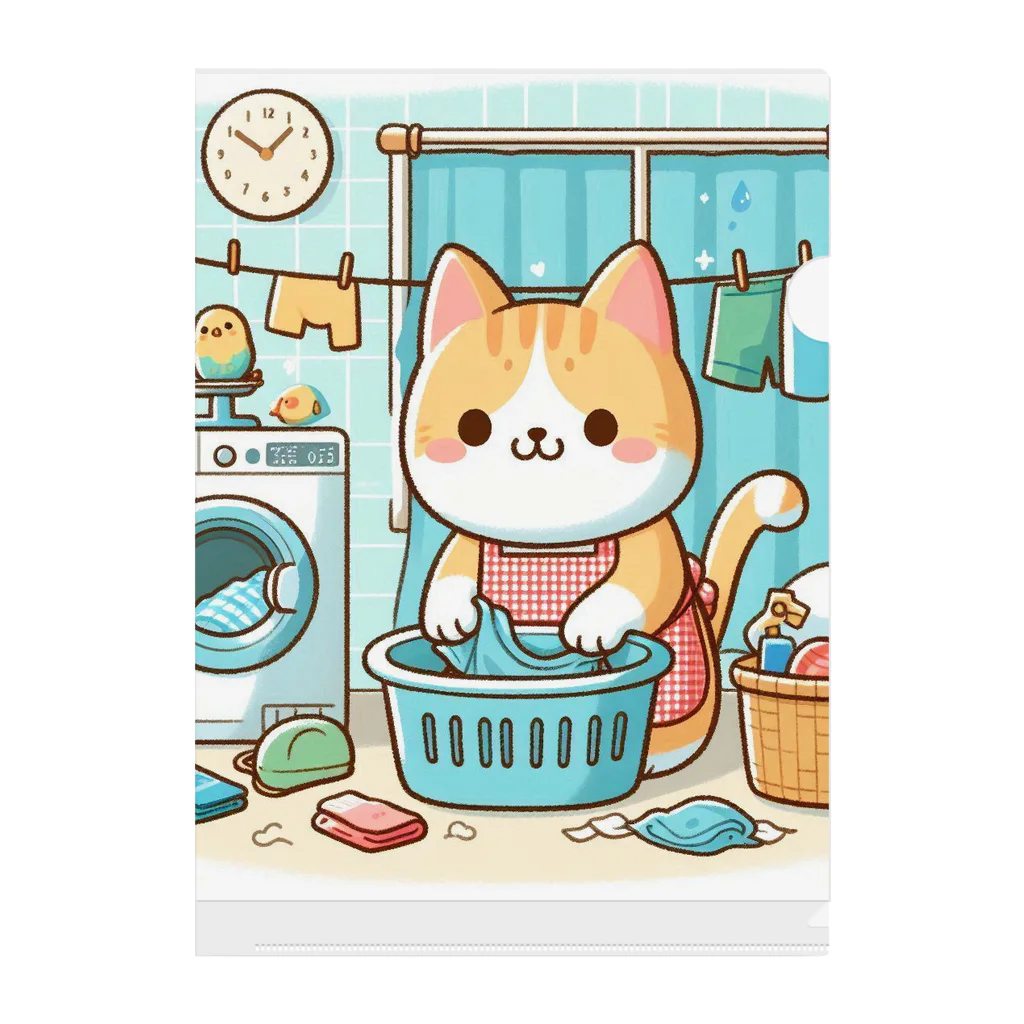 葉っぱのねこ　洗濯日和 Clear File Folder