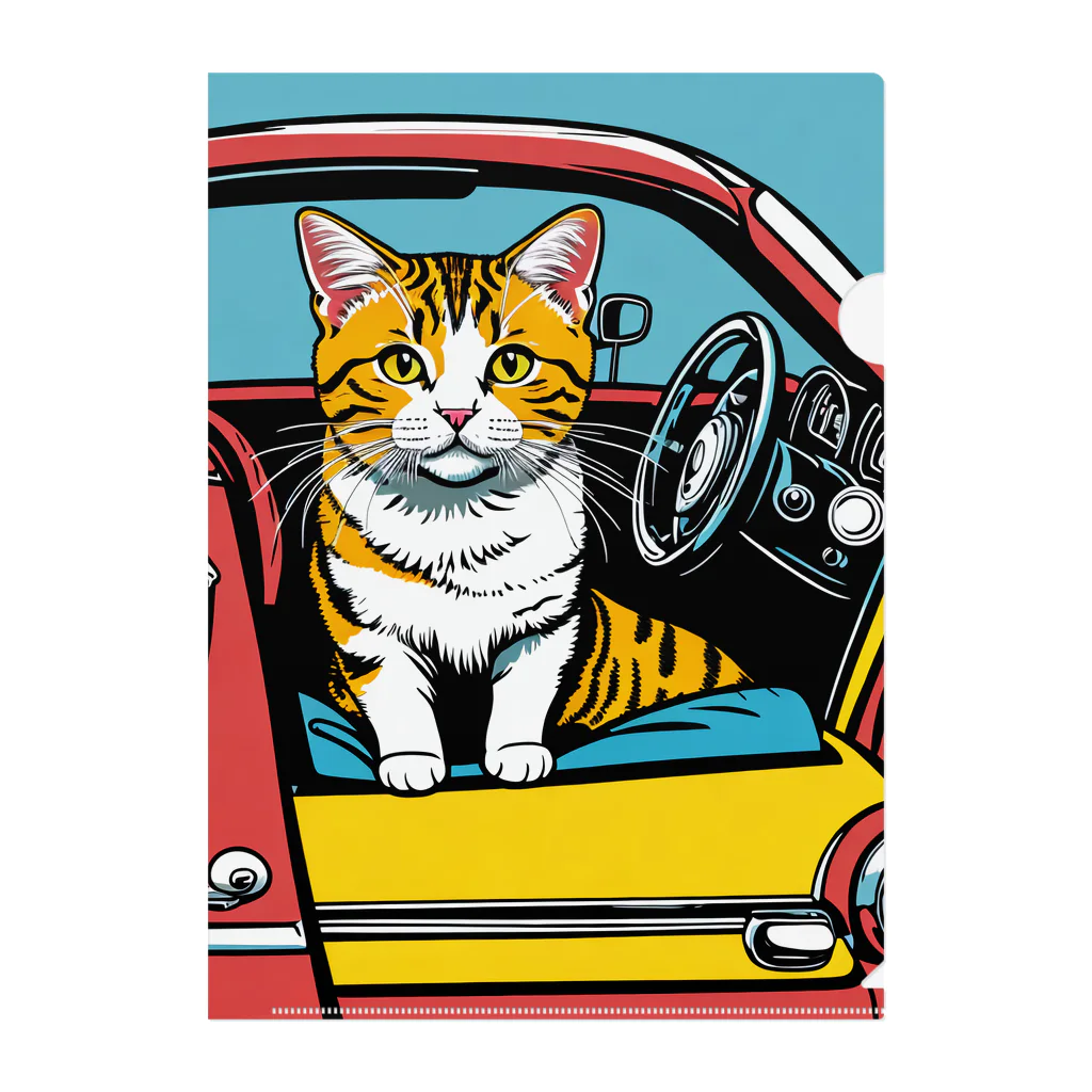 Three Bellsのドライブ猫ちゃん　カラフルアート クリアファイル
