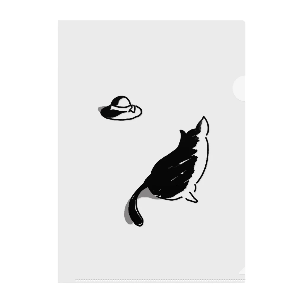 Karinsyrupの猫と帽子(黒) クリアファイル