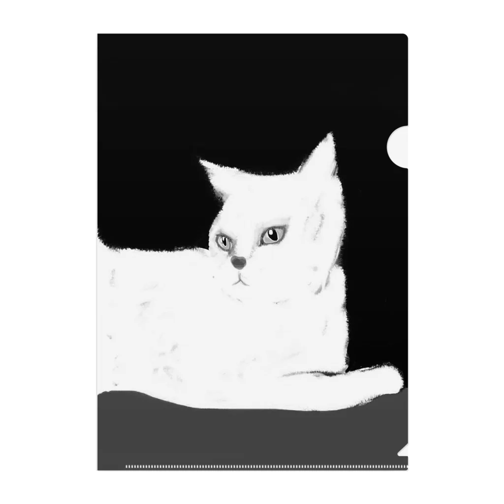 WAMI ARTの白猫(モノクロ) クリアファイル