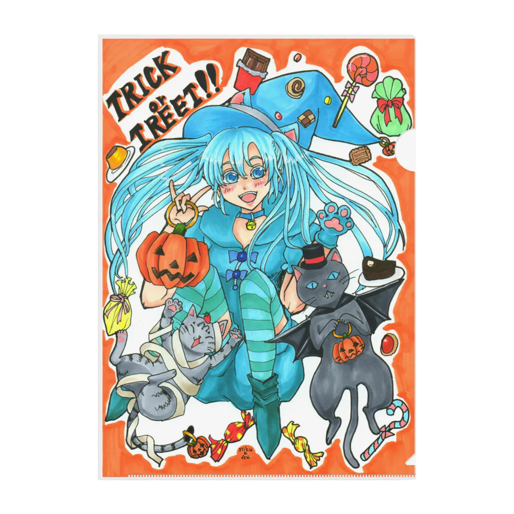 miku'ꜱGallery星猫の⋆⸜🍭trick or treat🍬⸝⋆魔法少女miku with 使い魔にゃんズ クリアファイル