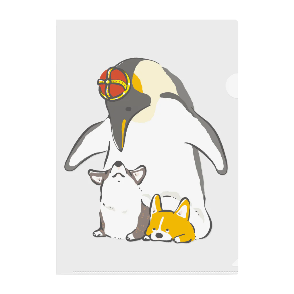 サカモトリエ/イラストレーターの皇帝ペンギンとコーギー Clear File Folder