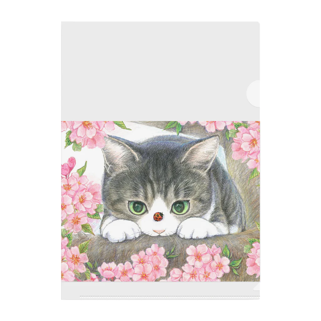 ミケとキジシロの花見猫♪キジシロ猫とてんとう虫 Clear File Folder