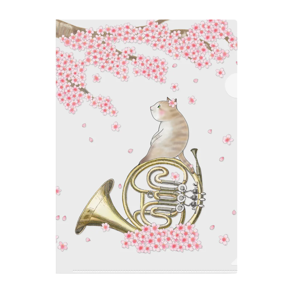 音楽雑貨でぶねこのホルン猫とサクラ Clear File Folder