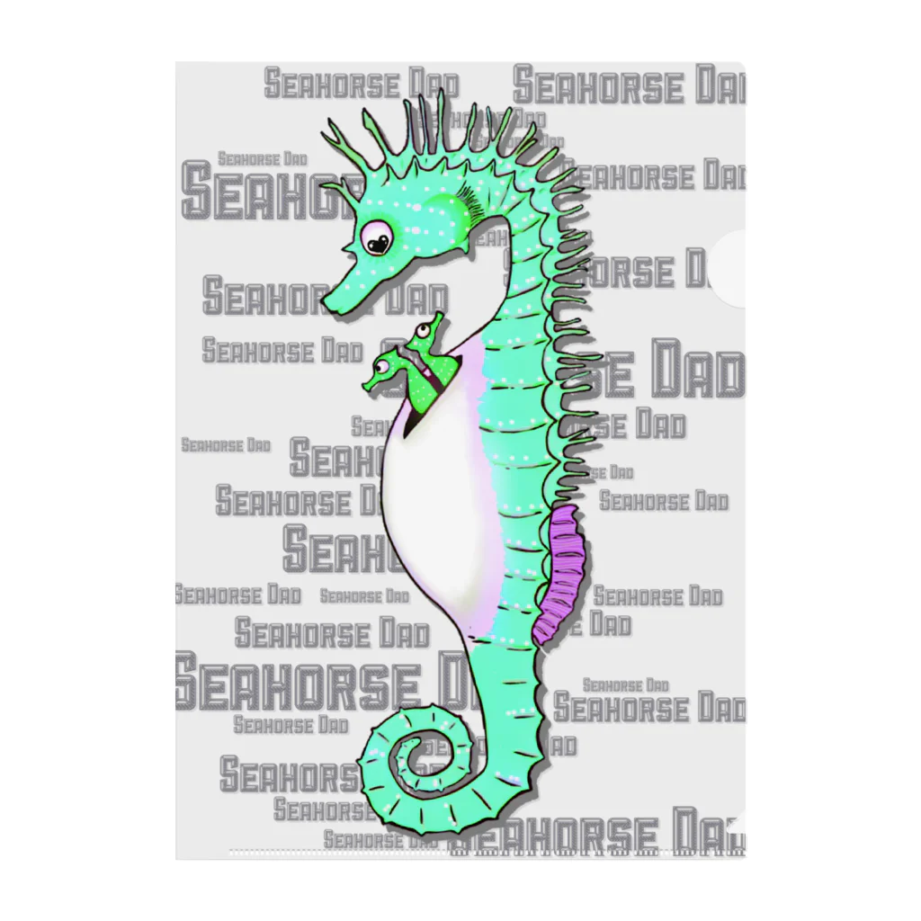 LalaHangeulのSeahorse Dad グリーン Clear File Folder