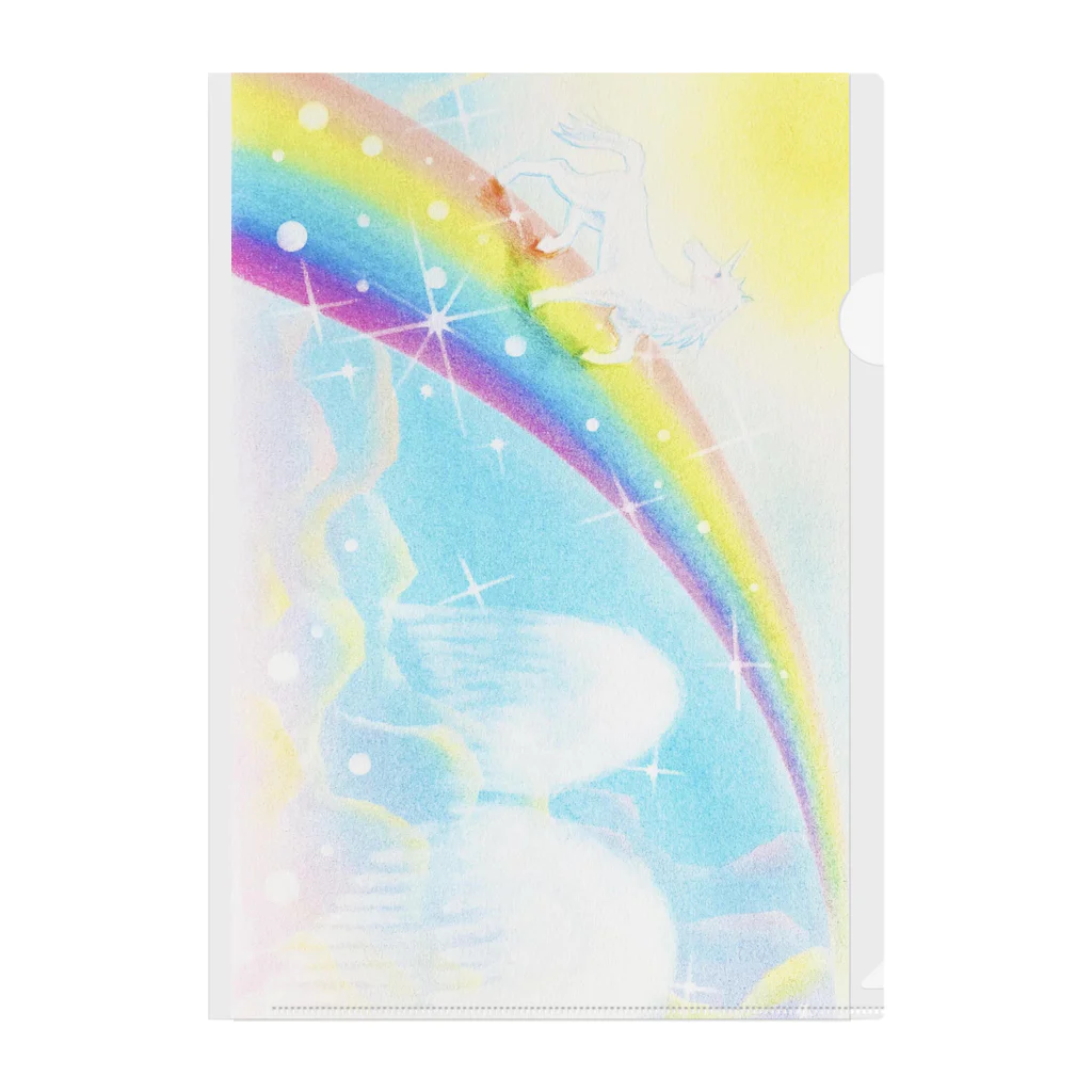  Pastel Design Art 天使のお部屋のユニコーンと虹 Clear File Folder