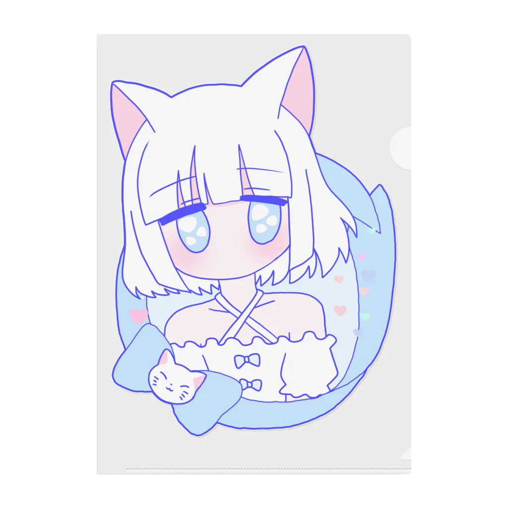 かわいいもののおみせ　いそぎんちゃくの白猫ちゃん🐈 Clear File Folder