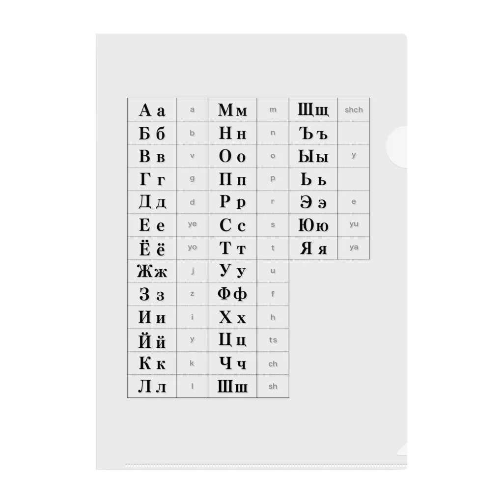 Himalayaanのキリル文字（ロシア語）一覧表 クリアファイル