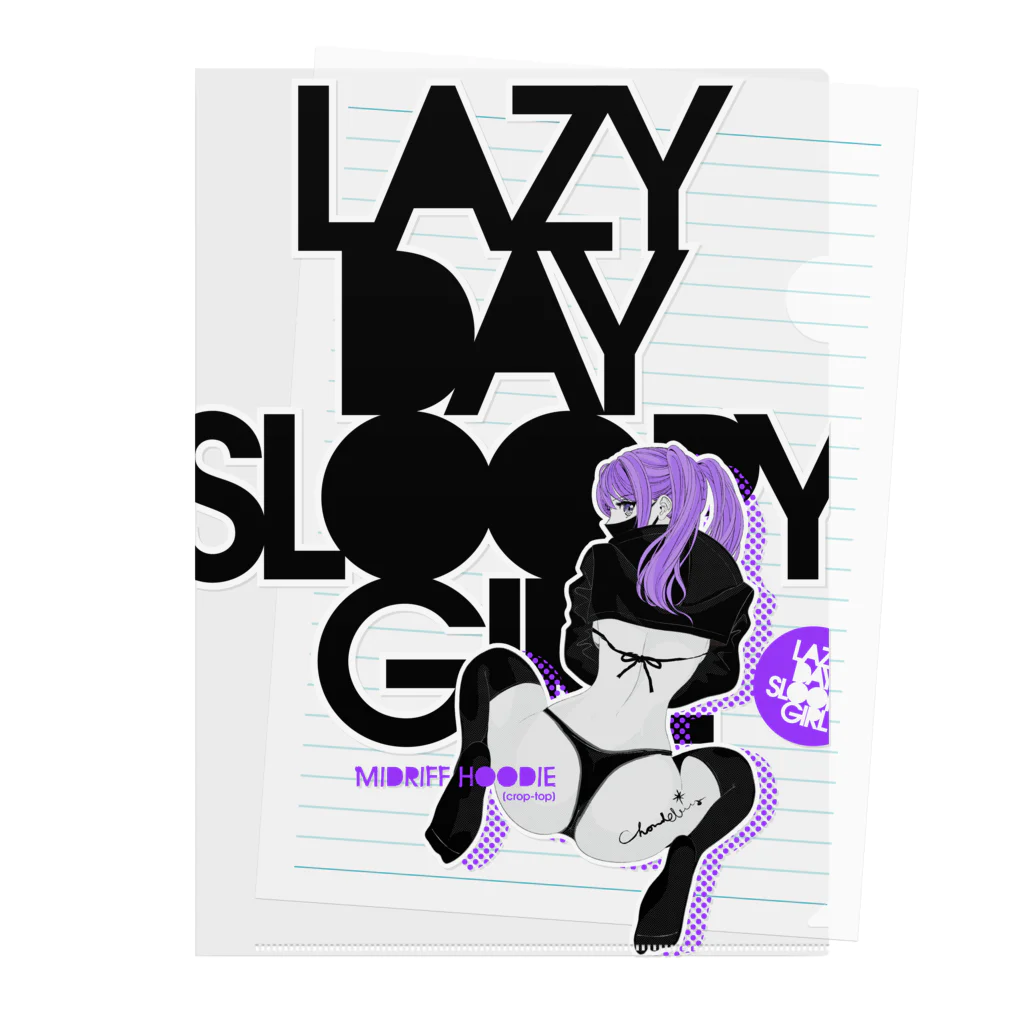 loveclonesのLAZY DAY SLOOPY GIRL 0574 ブラックフーディー女子 エロポップ ロゴ Clear File Folder