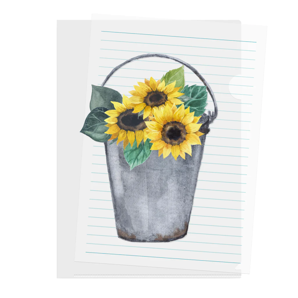 Fred HorstmanのWatering bucket and sunflowers  じょうろ と ひまわり クリアファイル